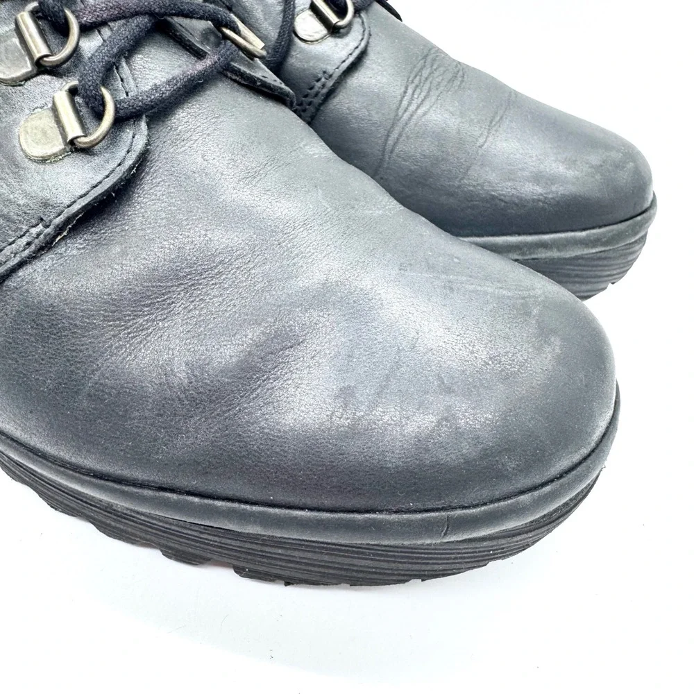 FLY LONDON Yill773 Black P500773000 Lace Up Wedge Booties Size 42 Artsy Boho
